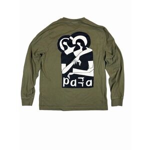Parra Long Sleeve Pocket T Shirt Olive Green Graphic Back Print Made Portugal